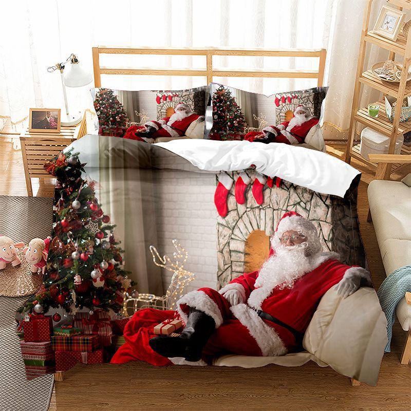 Рождественская серия Трехпредметное постельное белье Цифровая печать Рождественское письмо Набор стеганого одеяла