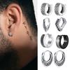 Punk Viking Hoop Earrings for Men Boys,Vintage Celtic Knot Stainless Steel Huggies Earrings,Hip Hop Cool Street Zircon Gifts