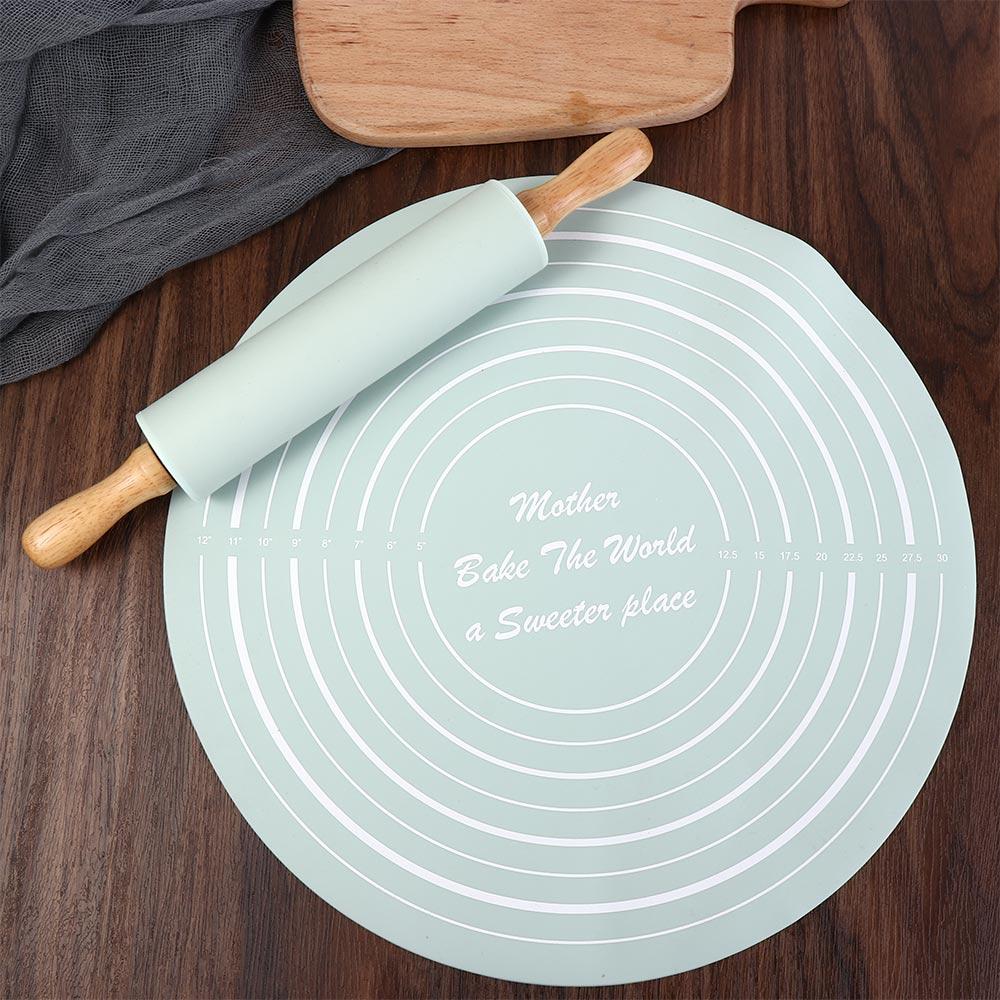2 Pcs/set Round Rolling Pin Kit with Scale Kneading Pad Rolling Pin Pastry Mat Set  Flour
