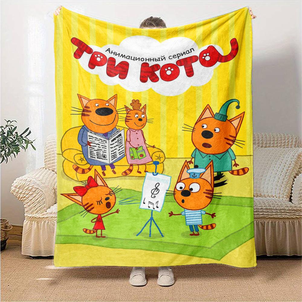 Cartoon Kid-E-Cats Print Flannel Blanket High Quality Warm Comfortable Cover for All Seasons Perfect for Gifts Home Decor