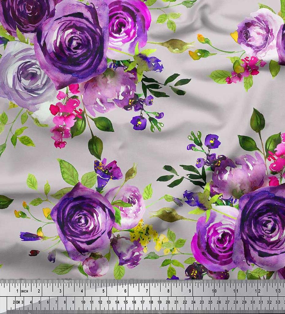 Soimoi Японский креп-атлас с принтом листьев и цветов розы по метрам 42 дюйма