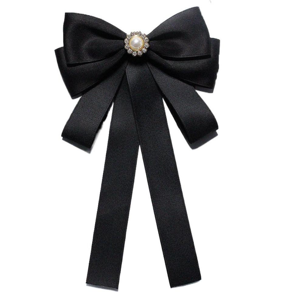 Pearl Black Ribbon Pin Beads Ribbon Badge Brooch Sweet Black Bow Necktie  Parties