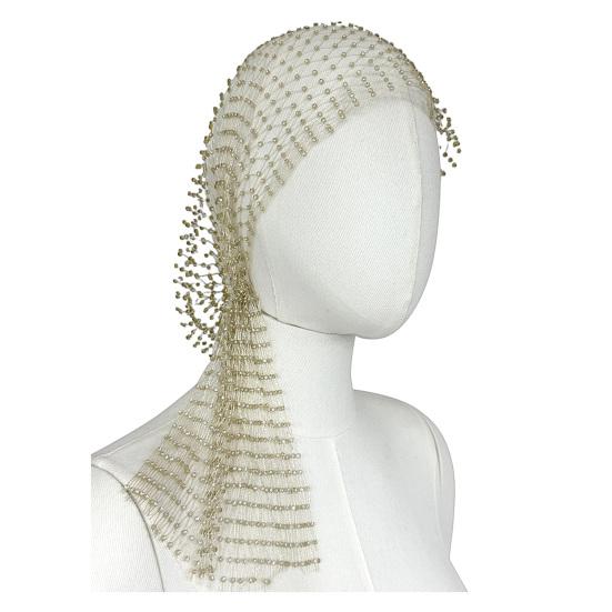 Fishnet Hat Sparkling Rhinestones Elastic Mesh Headband with Geometric Pattern Summer Beach Party Nightclub Rave Hair