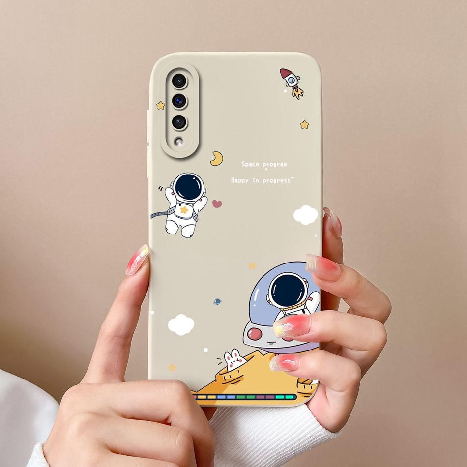 Чехол для Samsung A50 A50S Милый Астронавт Защита объектива камеры Мягкий Жидкий Силикон Задняя крышка для Samsung Galaxy A 50 50S Capa
