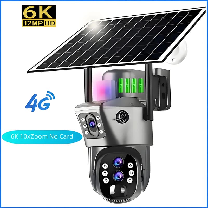 LS VISION 6K 4G Sim Solar Camera 10x Zoom IP CCTV 12MP Dual Lens PTZ Surveillance PIR Human Detection Outdoor Security Protection Camera