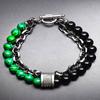New  Black White Stone Men's Bracelets Double Chain Link Stainless Steel Beaded Bracelets Bangle Male Jewelry