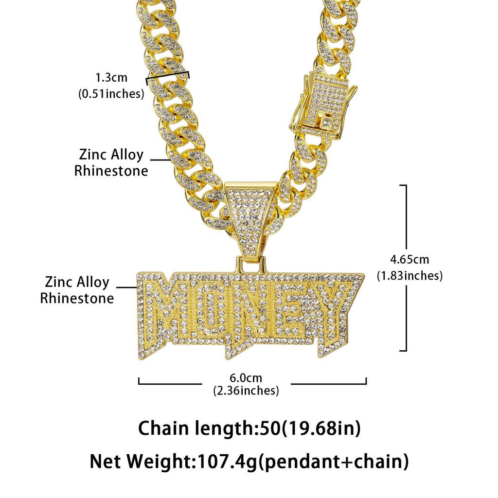 European American Hip-Hop MONEY Letter Diamond Pendant Cuban Necklace