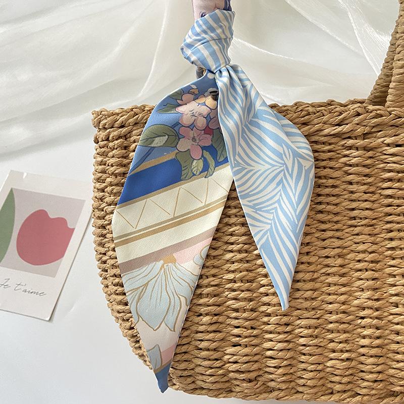 Модный синий тюльпан тонкий узкий длинный шелковый шарф женская повязка на голову плетеная лента для волос завязанный обернутый шарф для волос головной убор