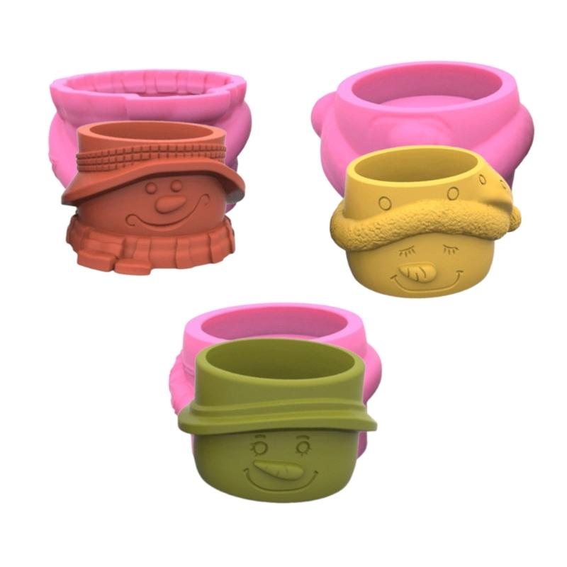 3pcs  Snowman Flower  Silicone Molds Pen Holder Concrete Mold Succulent Planter Making Tool for  Craft Supplies