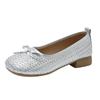 French Thick Heel Woven Single Shoes Women's 2025 Autumn and Summer New Bow with Skirt One Pedal Soft-soled Beanie Shoes