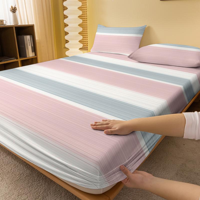 1 Simple Modern Geometry Printed Matte Fitted Sheet, Bedroom Printed Bed Cover, Bedding (Excluding Pillowcases)