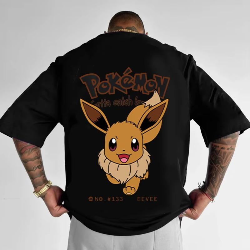 2025 Summer Pokémon Anime Eevee Brand 100Pure Cotton Printed Tshirt Men Harajuku Loose Casual Versatile Shortsleeved Y2k