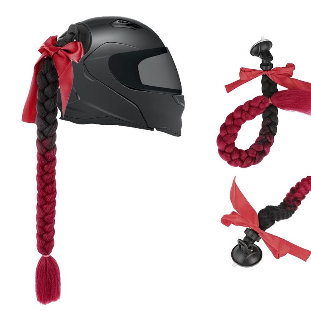 with Suction Cup Synthetic Helmet Pigtails Motorcycle Helmet Braids Wig  for Moto Cycling Skiing