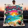 1pc Tropical Paradise Outdoor Flannel Blanket Soft All Season Polyester Throw , Perfect for Picnics & Travel , Picnic Accessory