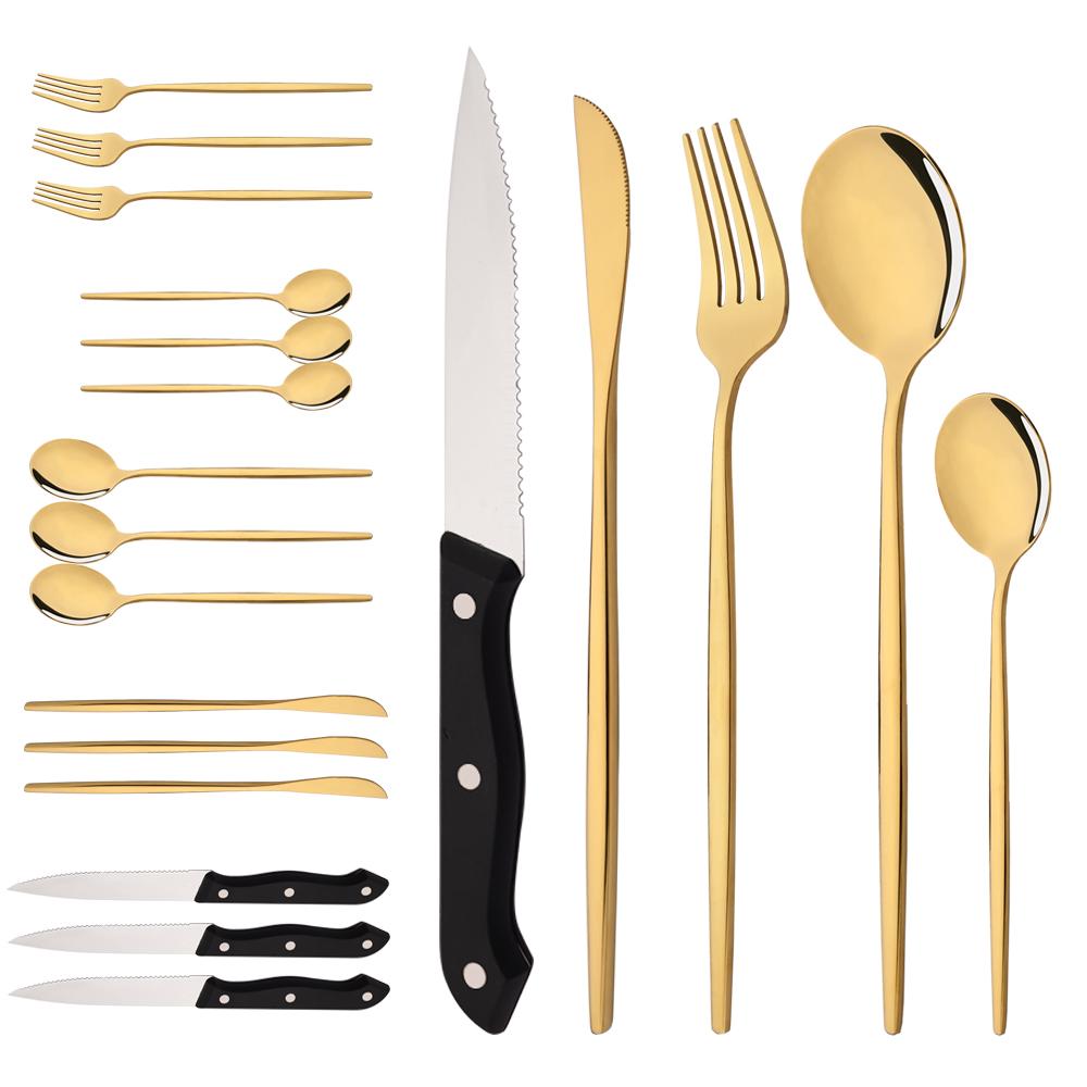 20Pcs Dinnerware Set Stainless Steel Tableware Mirror Dinner Gold Cutlery Set Steak Knife Fruit Fork Spoon Flatware Kitchen Set