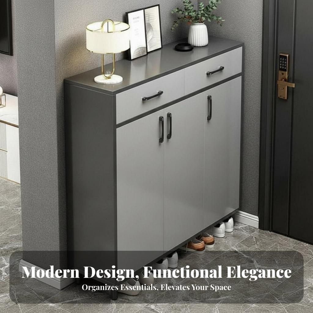 3-Door Entryway Sideboard with Drawers Modern Design Footwear Organizer Large Capacity Wide Countertop for Homeowners, Hallway