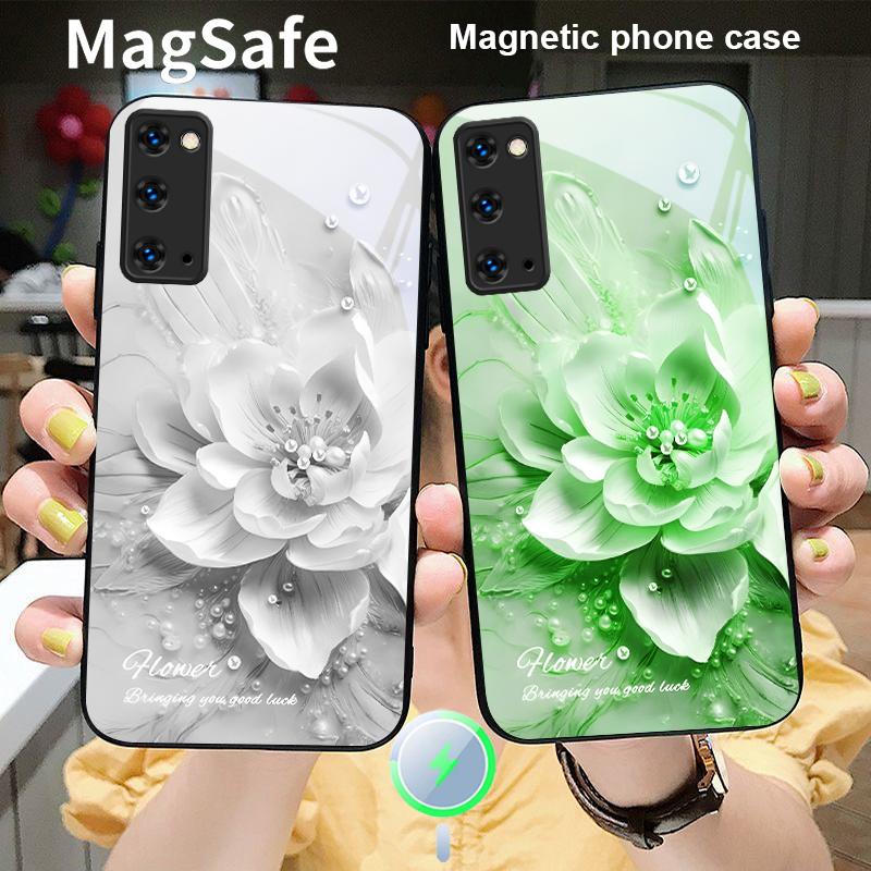 Цветущие синие цветы Для Samsung S25 S25 Edge S25Ultra S8 9 10 20 S21 Pro 22 Plus S23 FE S24 Ultra Magsafe Стеклянный чехол для телефона