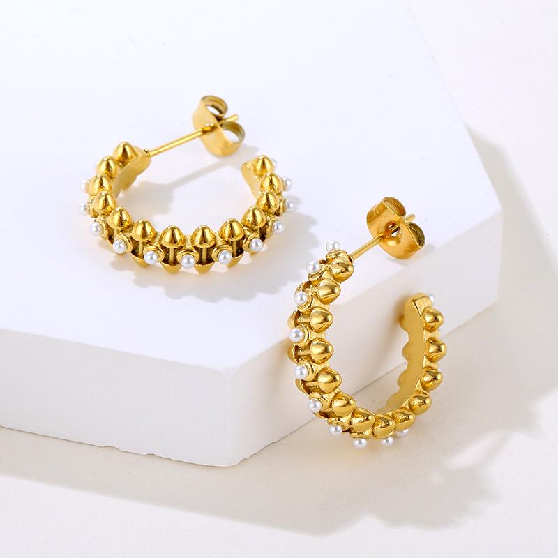 Высококлассные серьги-кольца с жемчугом: Женская роскошная мода из нержавеющей стали тренд