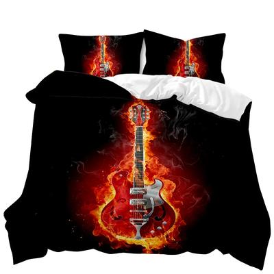 Гитара пододеяльник комплект электрогитара в Burning Musical Creativity Concept музыка двойной Queen King Size полиэстер Qulit чехол