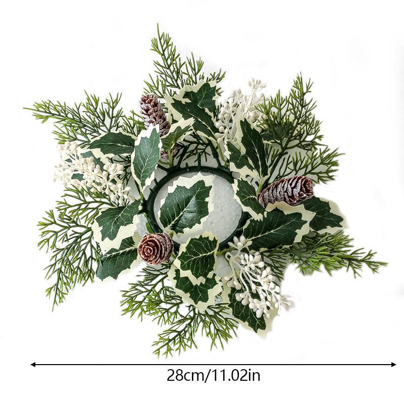 Рождественский подсвечник с искусственными листьями, венок для подсвечника, искусственная вишневая шишка, гирлянда