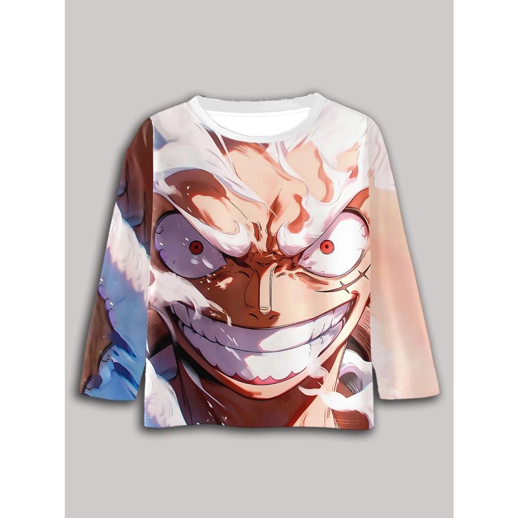Anime One Pieces Luffy Zoro 3D Print Children T-Shirts Long Sleeve Spring Fall Clothes Casual Round Neck Boys Tops