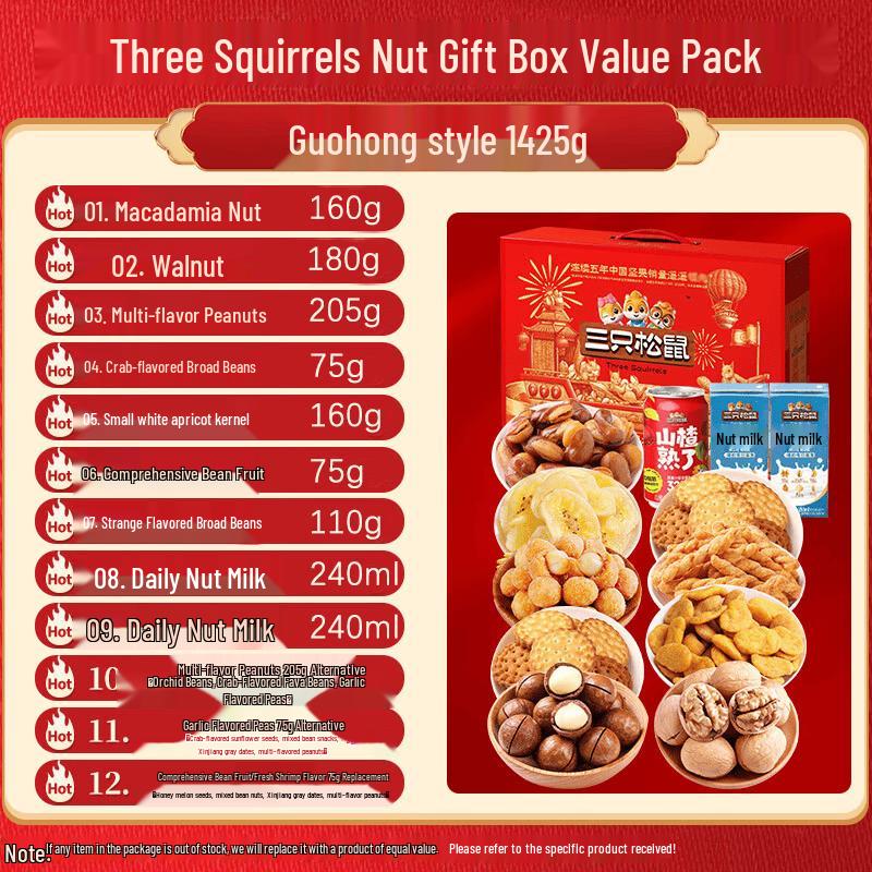 Three Squirrels Подарочная коробка с орехами Премиум 1425 г
