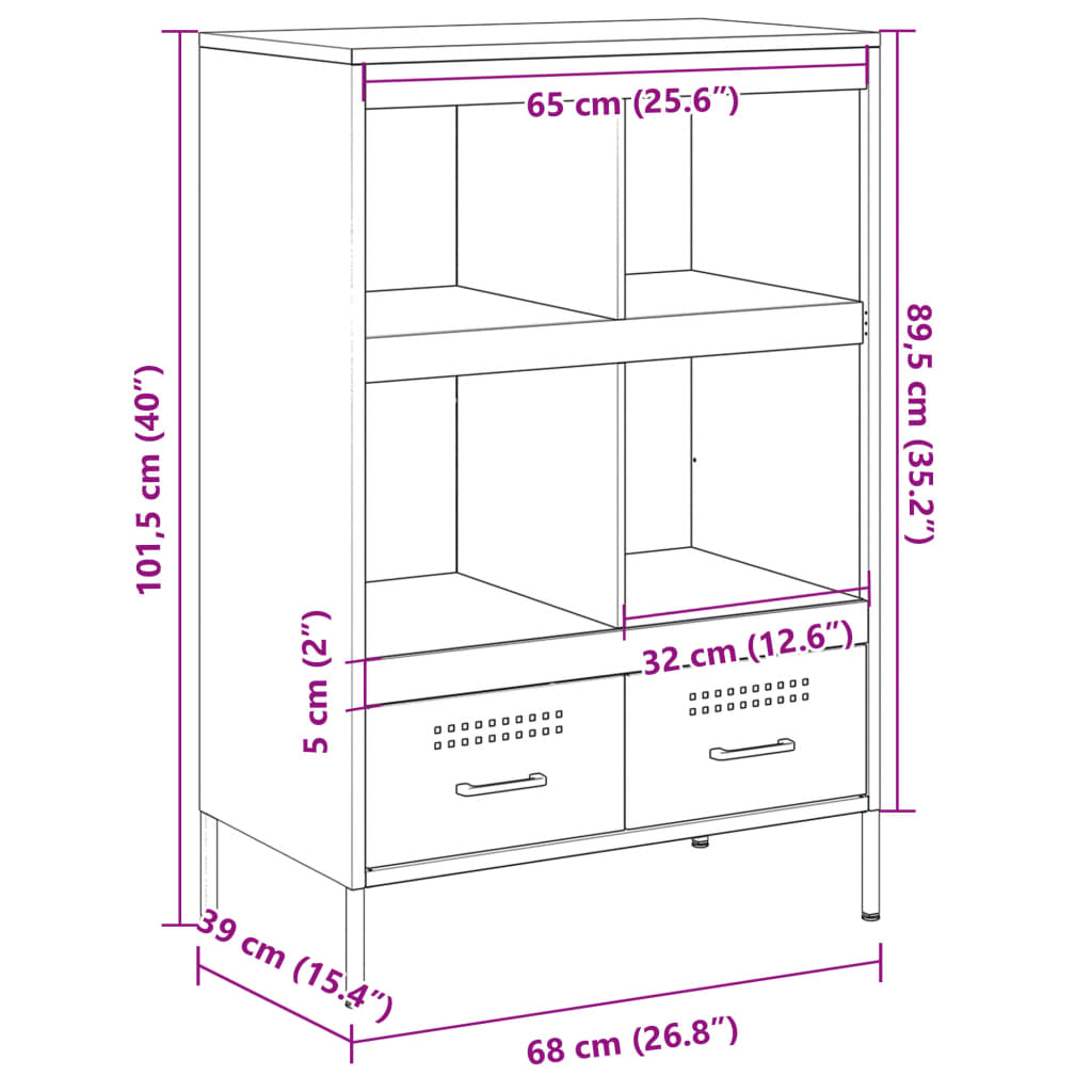 Highboard Olive Green 68 x 39 x 101.5 cm Steel