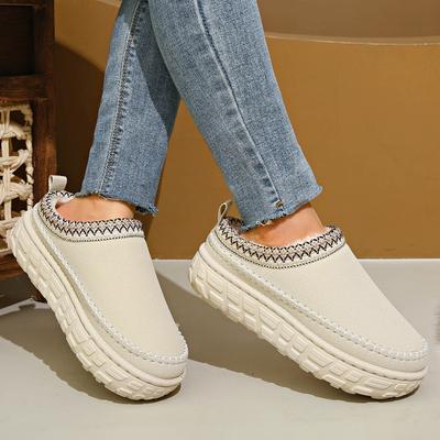 Зима 2025 Новый Стиль Женские Платформа Ленивые Слипоны Низкий Вырез Снежные Сапоги - Стильные Нескользящие Увеличивающие Рост Флисовые Хлопковые Туфли