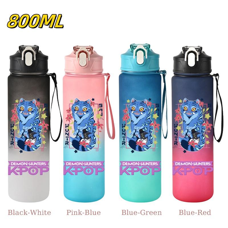 800ML KPop Demon Hunters Gradient Cartoon Pattern Big Capacity Straw Water Cup Outdoor Portable Sports Drink Bottles Travel Mug