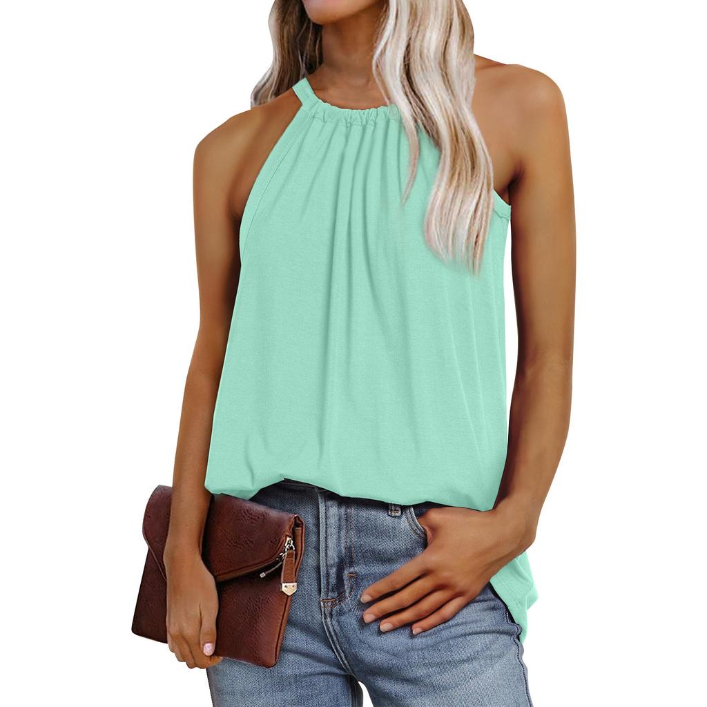 Summer Women's Vest Pleated Solid Color Loose Sleeveless Top Summer Vest Basic Casual Loose