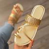 Fashion Gold Braided Cross Strap Flat Sandals for Women Roman Style Ring Toe Summer Slippers Woman Lightweight Outdoor Beach Slides 2025