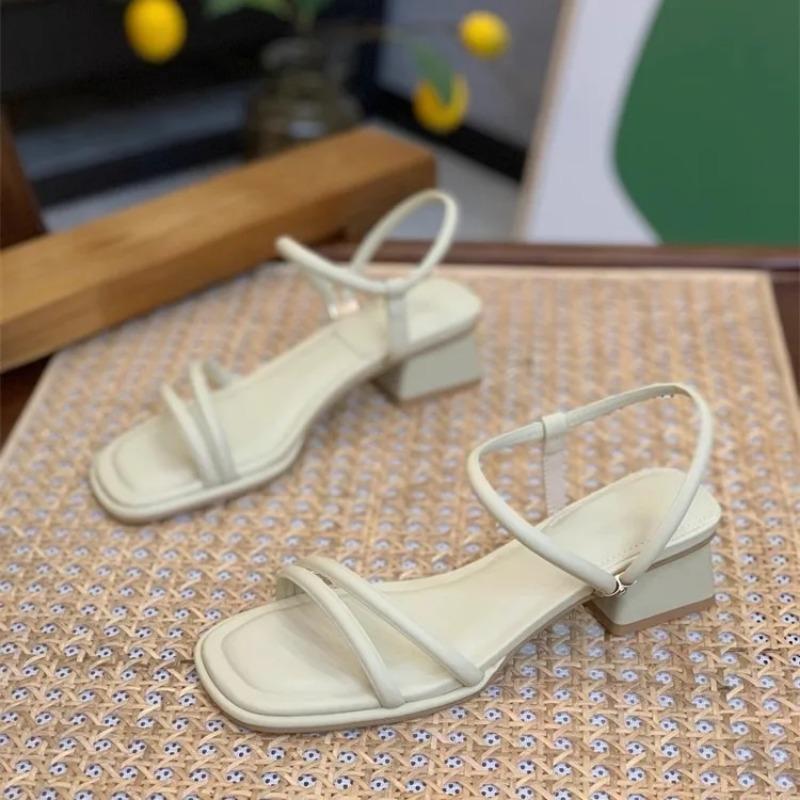 МОДНЫЕ женские босоножки на среднем каблуке 4,5 см, новинка 2024 года, летние сандалии с открытым носком и квадратной головкой, женские модные сандалии, женская обувь