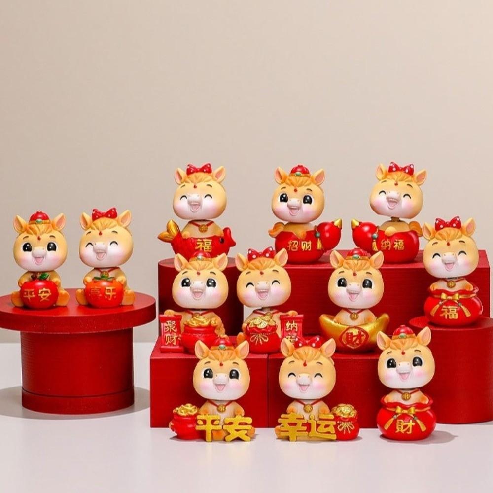 Cute 2026 Horse Year Mascot Resin Horse Figures Ornament Funny Horse Statue  Chinese New Year