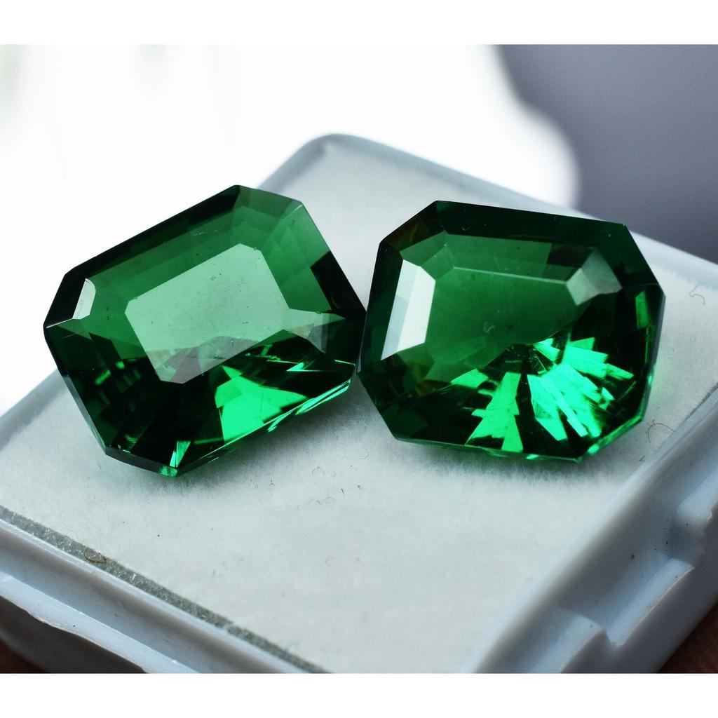 19 Ct Natural GARNET Emerald Shape GREEN Loose Gemstone Pair