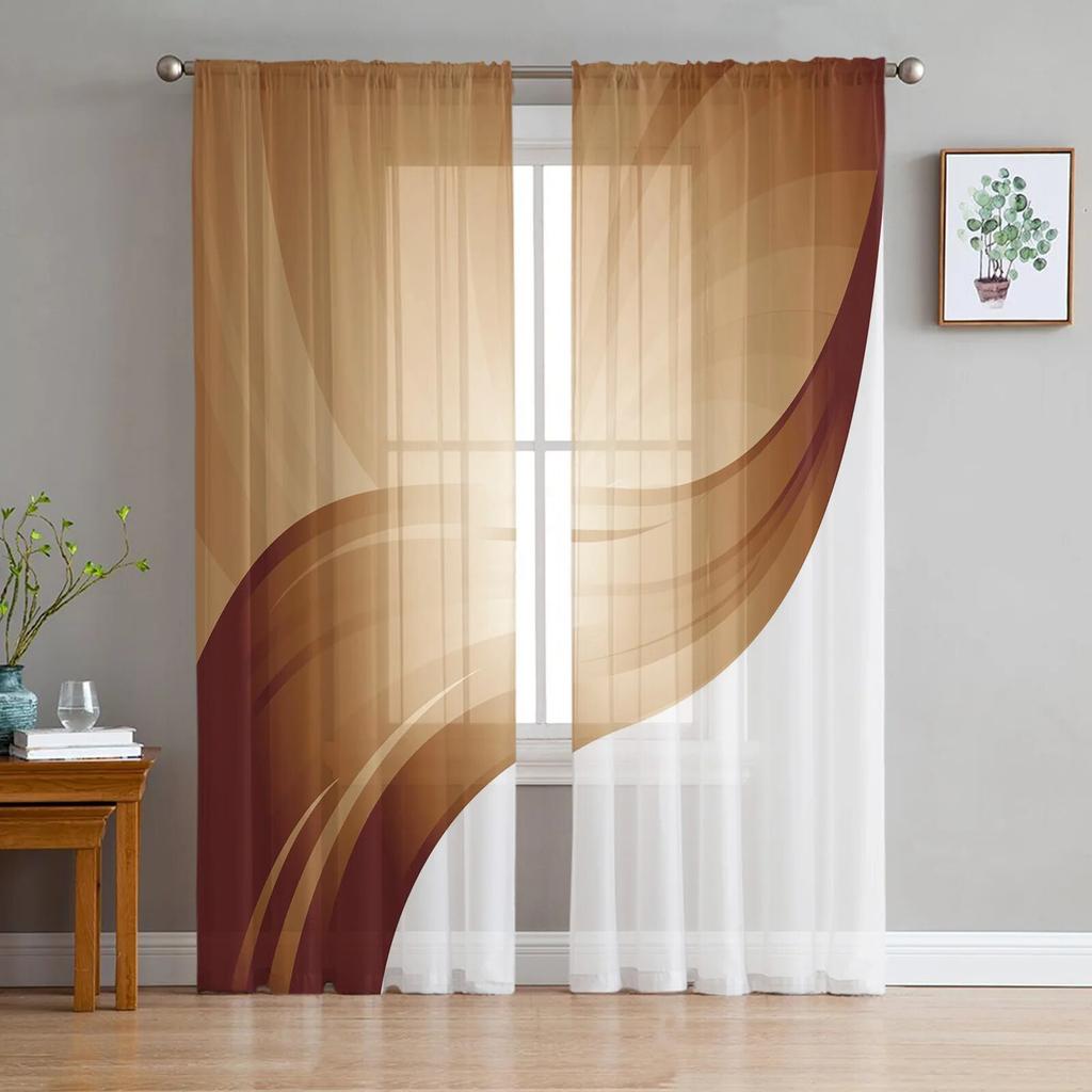 Luxury Tulle Curtains Color Painting Modern Living Room Kitchen Chiffon Curtain Youth Bedroom Sheer Floor Valance Curtain