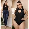 Женский эластичный комбинезон с узким дном большого размера, сексуальный ребристый тонкий черный боди
