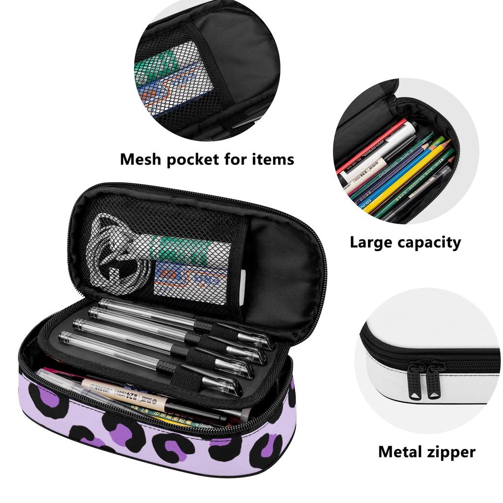 Pencil Pouch 300D Polyester Roomy Interior Secure Zipper Closure with Mesh Pocket Removable Divider and Pen Slots for Students