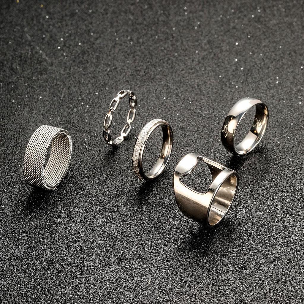 Stainless Steel Mesh Men's Titanium Ring Set - 5-Piece Fashion Collection