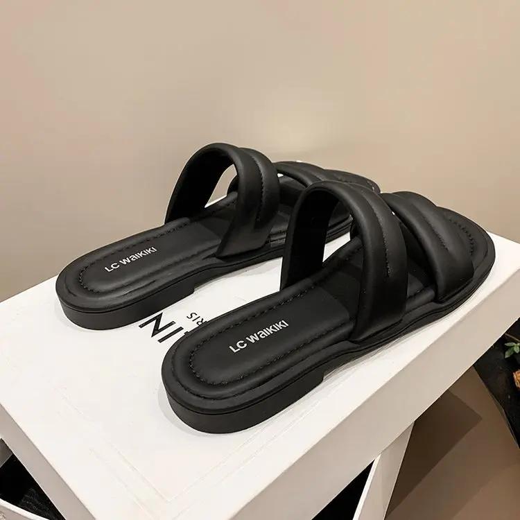 Мода Летняя Мода Слипоны Повседневные Уличные Пляжные Женские Шлепанцы Дизайнерские Новые Мягкая Подошва Кожаные Женские Тапочки Обувь