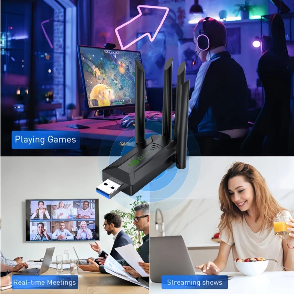 1200M USB Wi-Fi адаптер Высокоскоростная беспроводная сетевая карта 2.4G 5G Двухдиапазонный USB Wi-Fi адаптер с 4 антеннами для портативных ПК Приемник сетевого сигнала