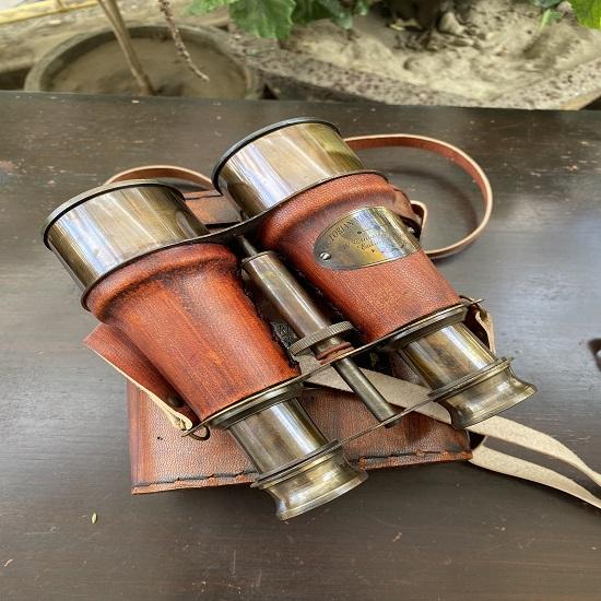 15.24 Cm Antique Brass Victorian Marine Binocular In Leather Cover, Camping, Hunting, Bird Watching Best for Gift
