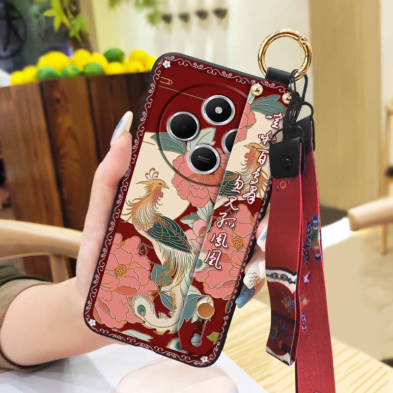 Waterproof Elderly lady Phone Case For Redmi A4 5G For Mom Wrist Strap Silicone Protective Soft case Phone Holder Ring