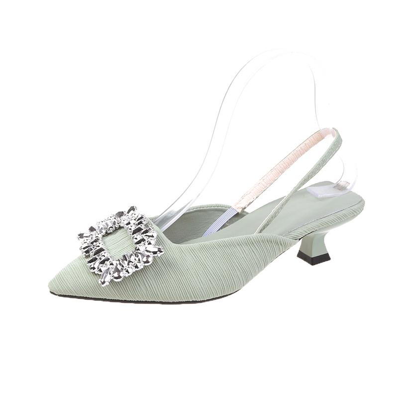 2024 Новые летние модные однотонные женские туфли на высоком каблуке с острым носком, украшенные стразами, повседневные туфли на шпильке для женщин на высоком каблуке