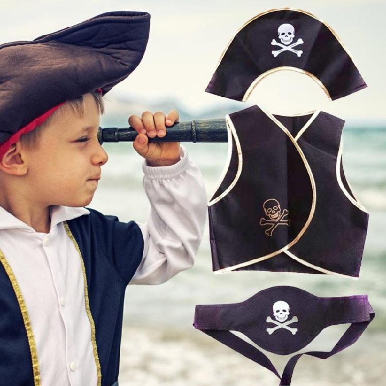 Pirate Costume Set Pirate Eye Patches Skull Pattern Pirate Hat Halloween Pirate Cosplay Accessories