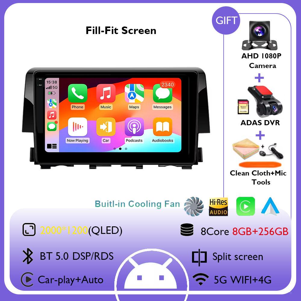 For Honda Civic 10th 2016 2017 2018 2019-2021 Android 14 Carplay Auto Car Radio Multimedia Video Player Navigation GPS 4G WIFI