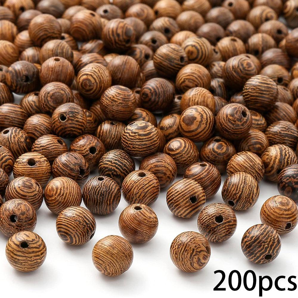 50/100/200 шт. деревянных бусин в богемном стиле, простые и элегантные круглые деревянные бусины с текстурой дерева, браслет, ожерелье, серьги, брелок для ключей