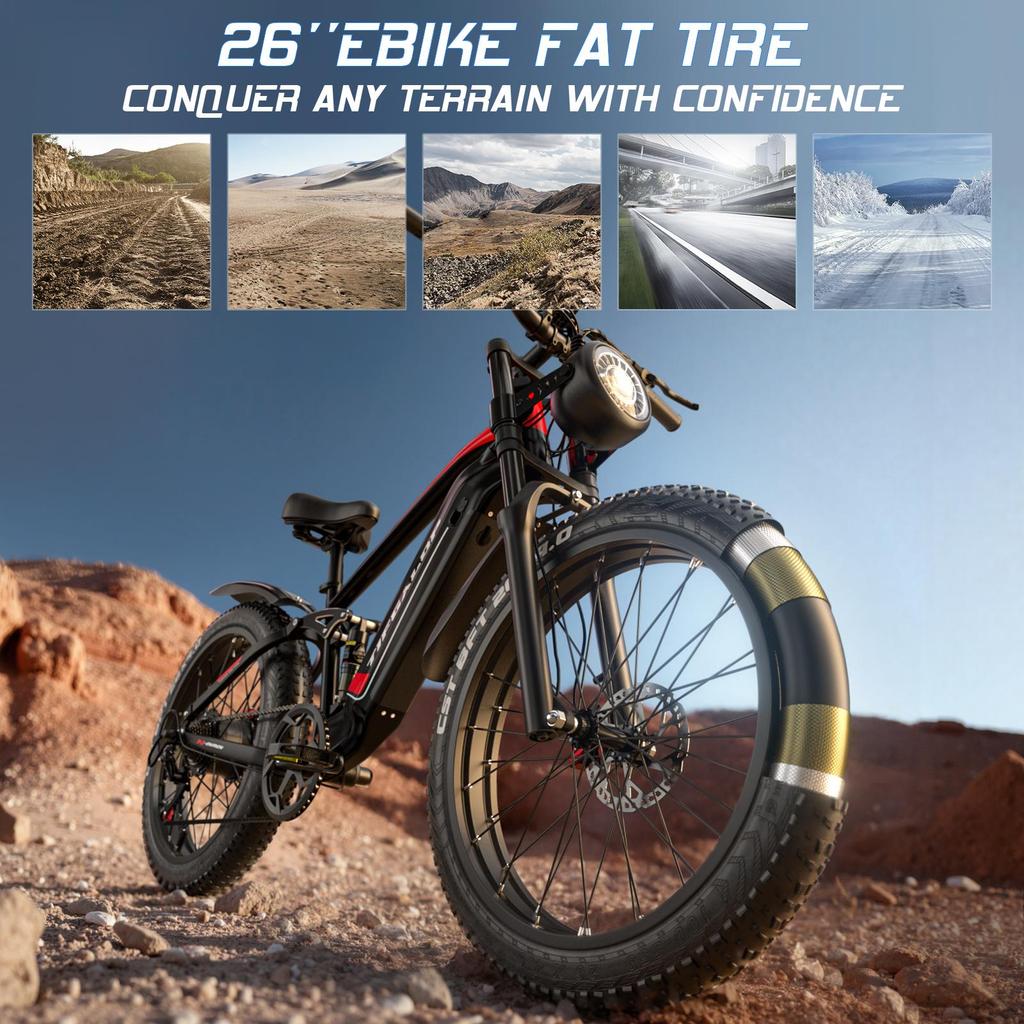 TIFGALOP 26-inch Electric Bike, 1000W Motor, Removable 48V22Ah Lithium Battery, 45-90 Km Range, Dual Shock Absorbers, Unisex