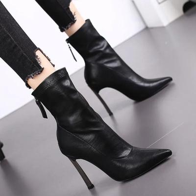 Кожаные белые полусапоги с острым носком для женщин, очень высокий каблук, до середины икры, женская обувь, новая модель, готика, распродажа, большой размер, теплые, Y2K, в