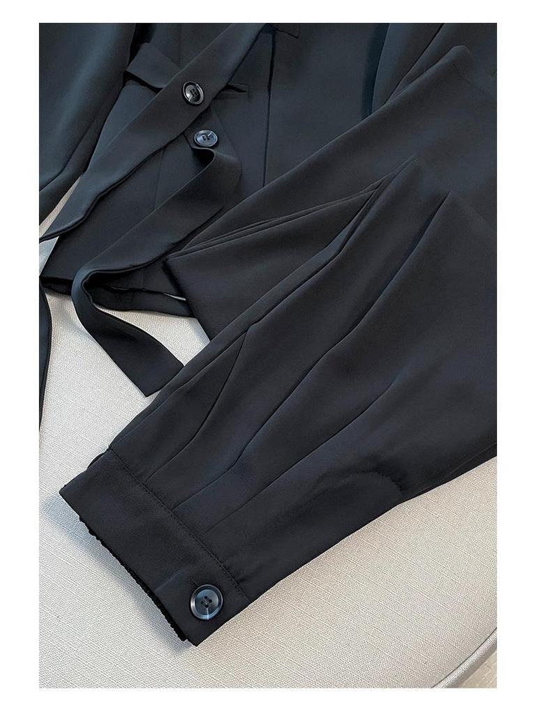 Корейский костюм-двойка Socialite 2024 со шнуровкой: Женский свободный стиль весна/осень