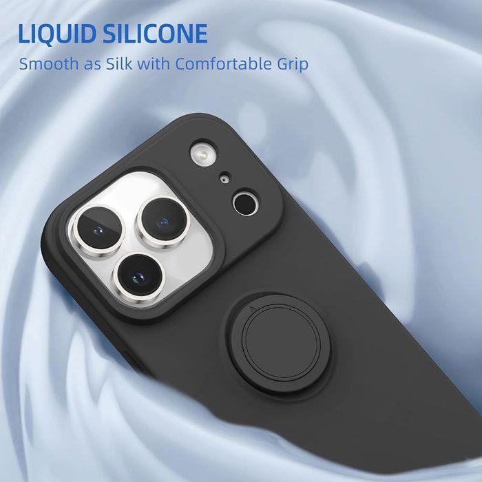 Coque Antichoc - BOOLING - pour iPhone 17 Pro - Silicone Liquide Coque avec Anneau Rotatif Noir